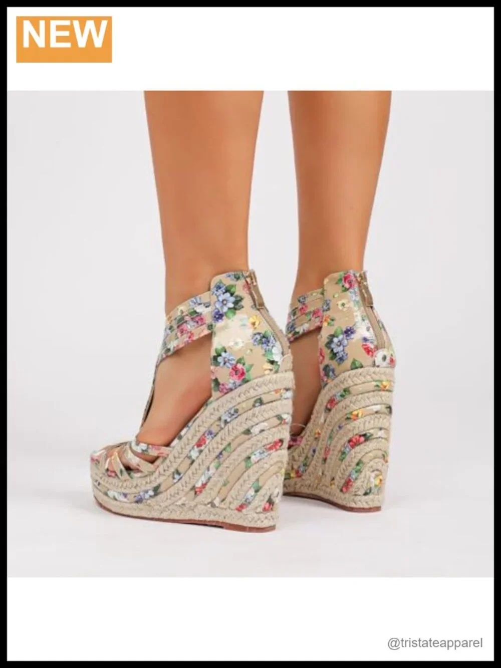 Women's Platform Wedge Sandals Flower T-Strap Ankle Zip Peep Toe